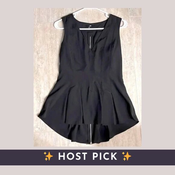 ✨ 5/$25 ✨ H&M ♡ Black Peplum High Low Tank Top w Zipper Back - Picture 1 of 8